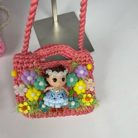 Other - Handmade crochet Square Salmon Bag Girls Blue Knit Crochet Purse